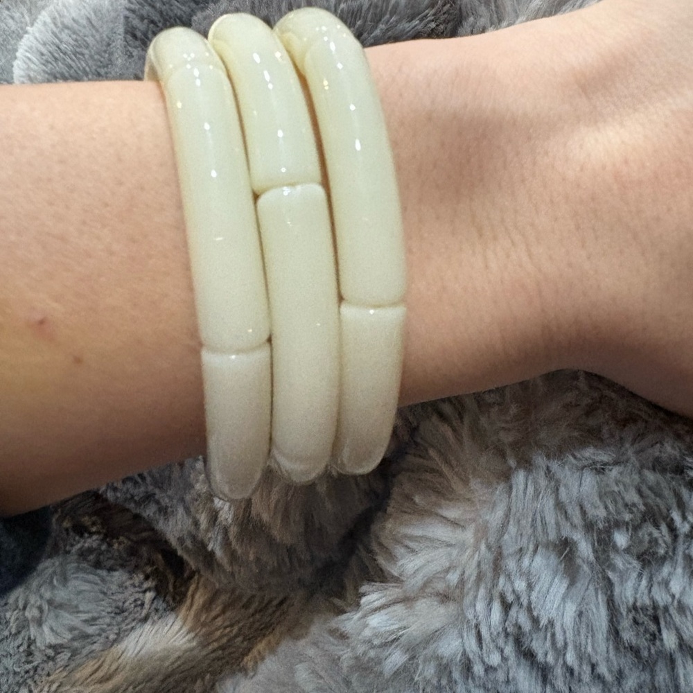 3 stack Ivory Stretch Tube Bracelet - Women Jewelry